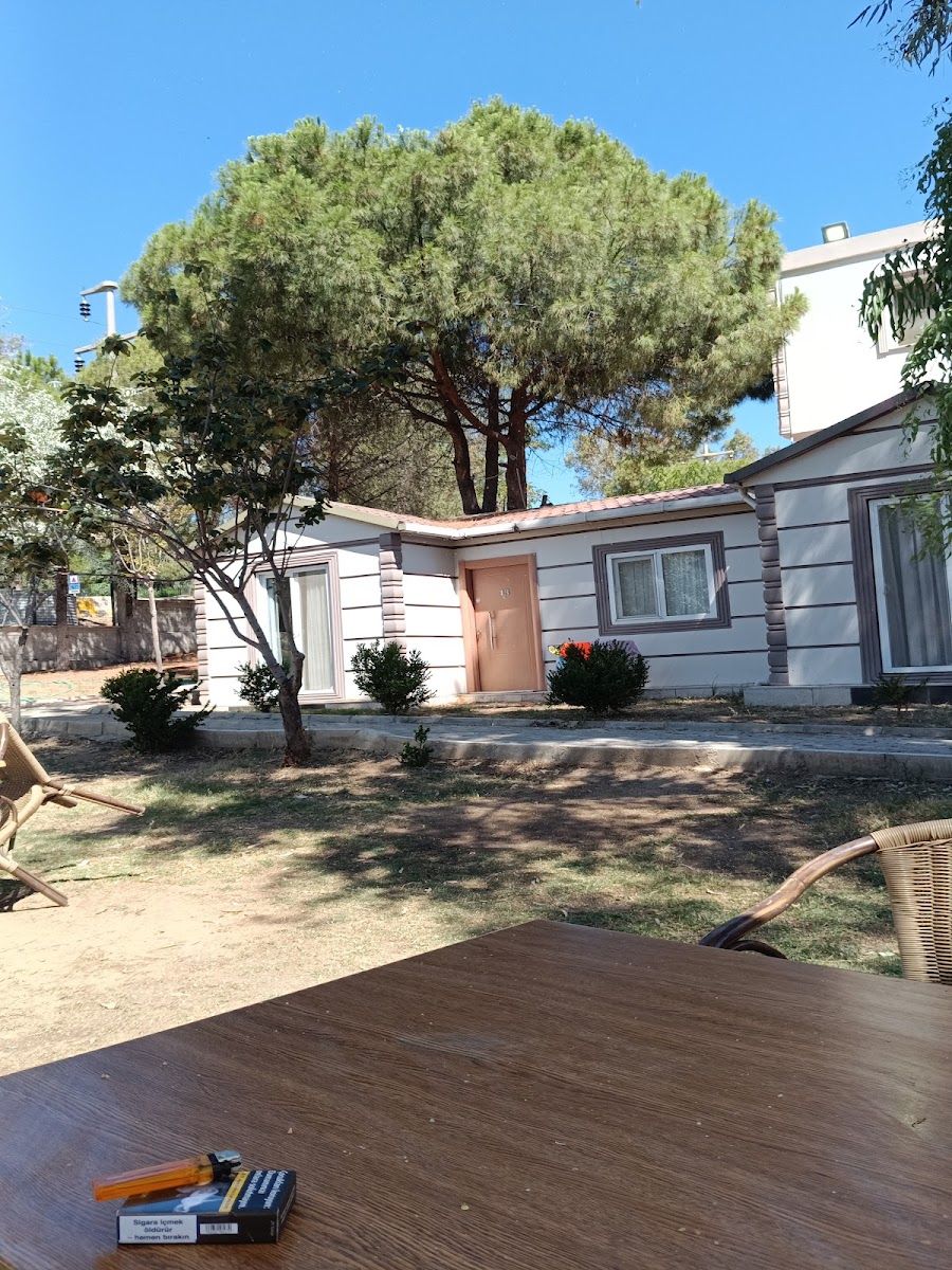 Yenifoça Polis Evi bahçesinde çam gölgesinde dinlenme alanı